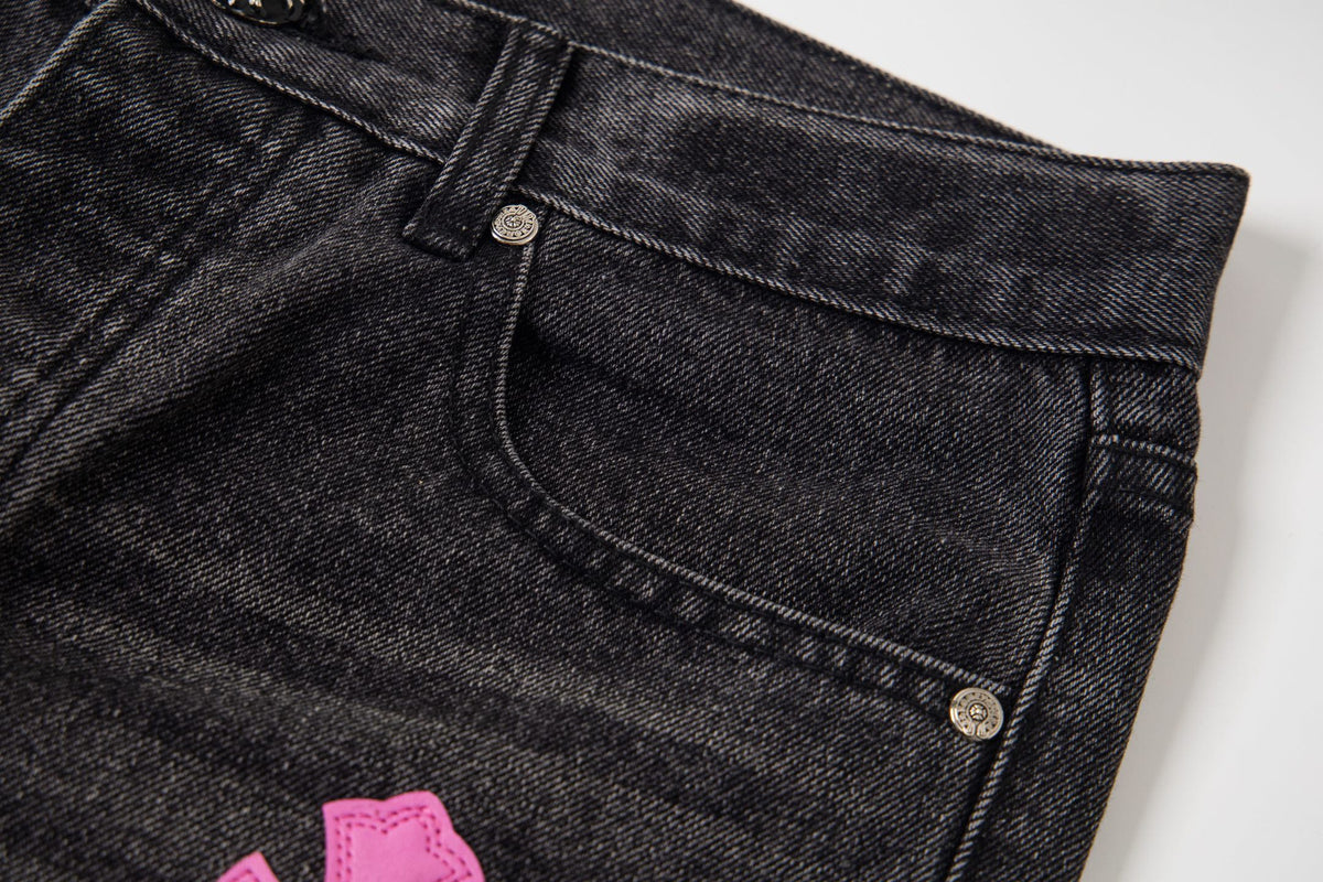 Chrome-Hearts Multi Cross Patch Denim Jeans - Grey Gothic Street Pants 1111