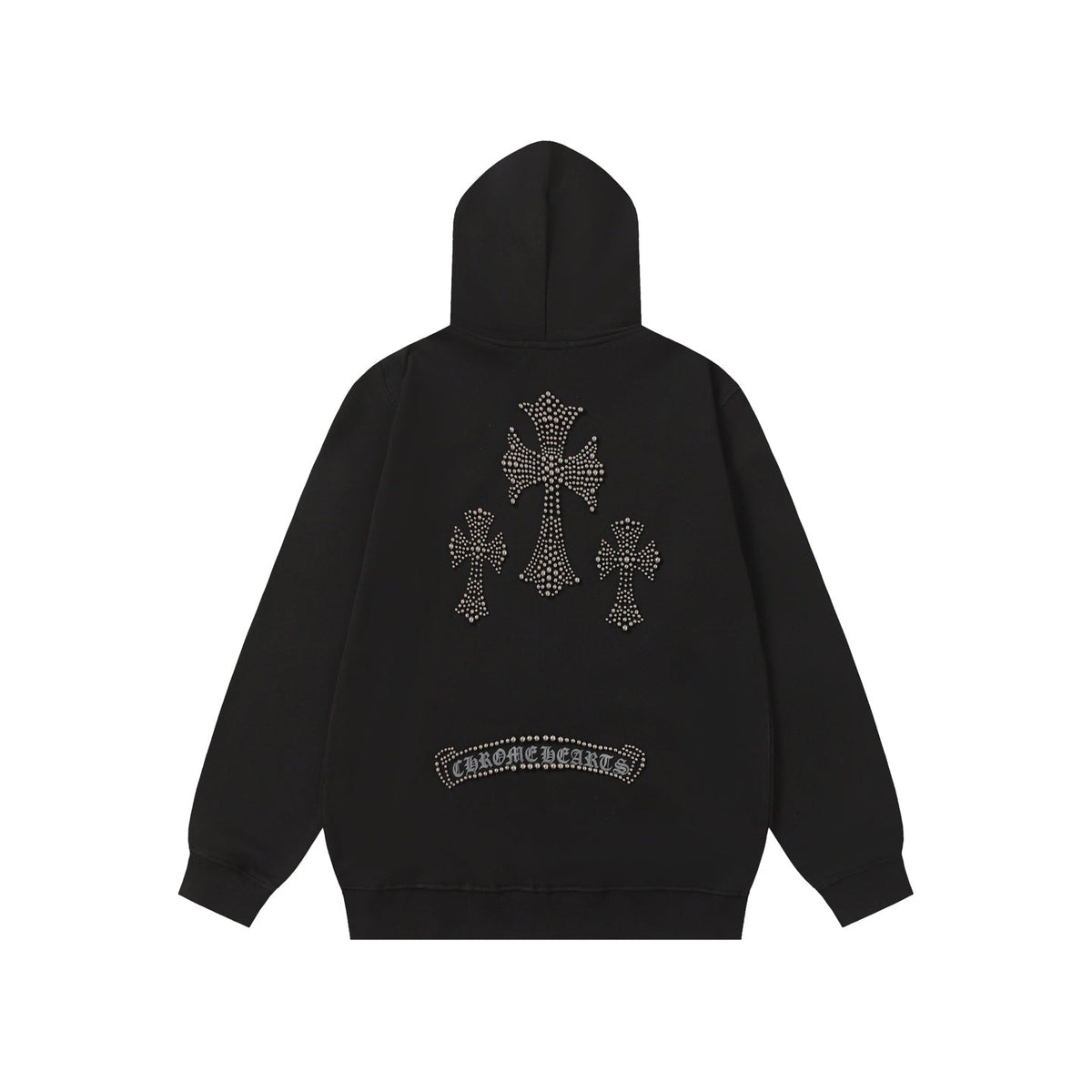 Chrome-Hearts Rhinestone Cross Hoodie - Black Gothic Streetwear Sweatshirt 2633