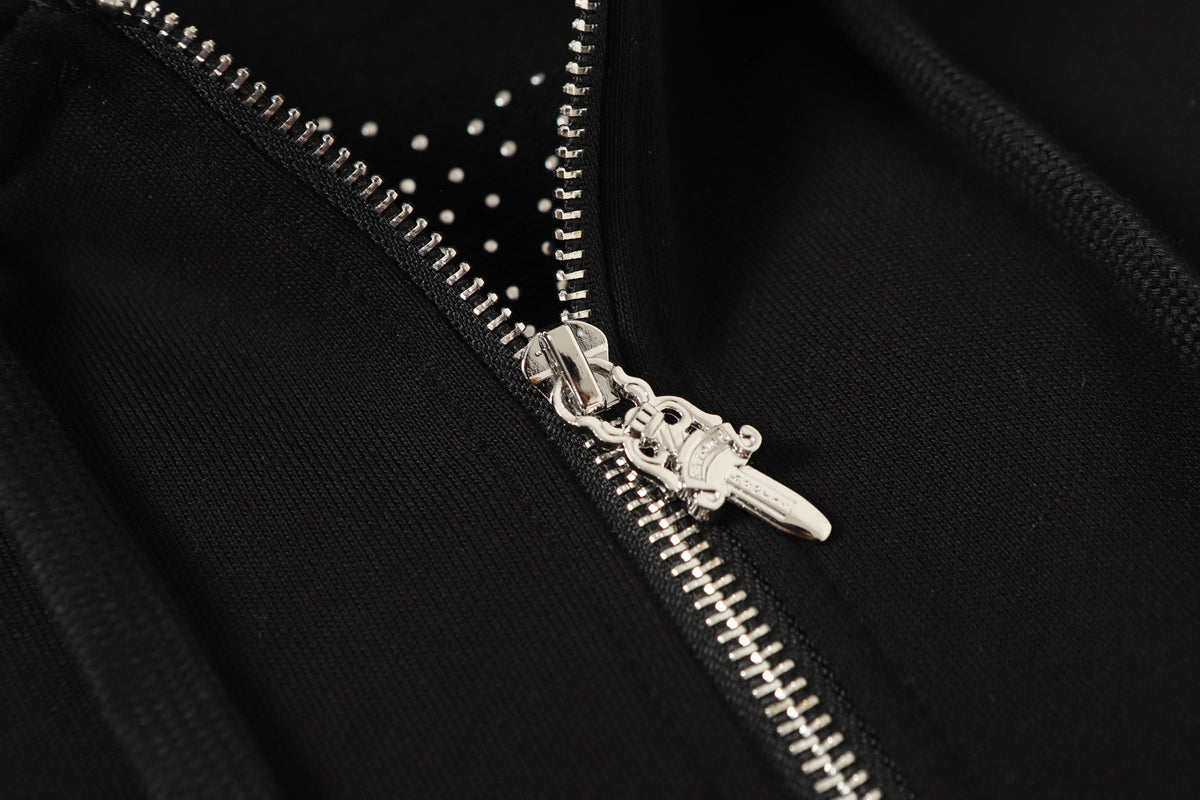 Chrome-Hearts Rhinestone Cross Hoodie - Black Gothic Streetwear Sweatshirt 2633