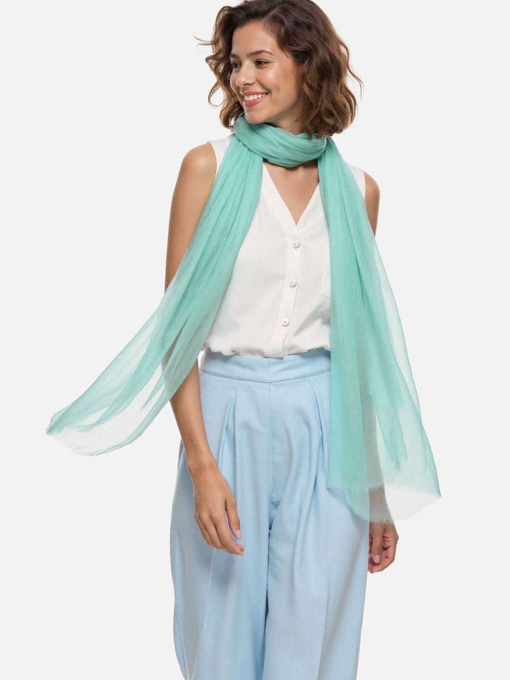 Featherlight Aqua Cashmere Scarf