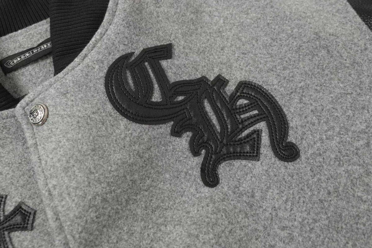 Chrome-Hearts Multi Cross Varsity Jacket - Grey Black Street Jacket 2215