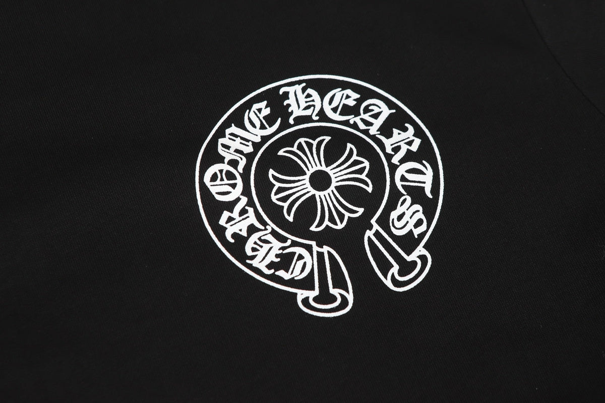 Chrome Hearts Logo Flag Long Sleeve Tee - Black White Gothic Street T-Shirt K2126