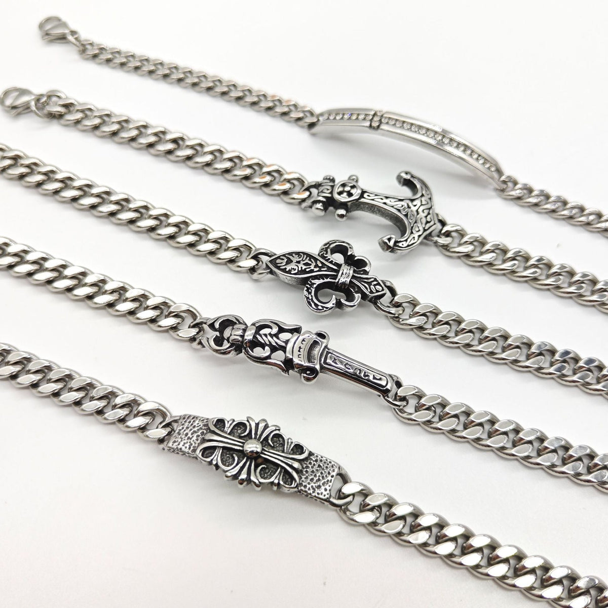 Chrome Hearts Silver Cuban chain curved bracelet