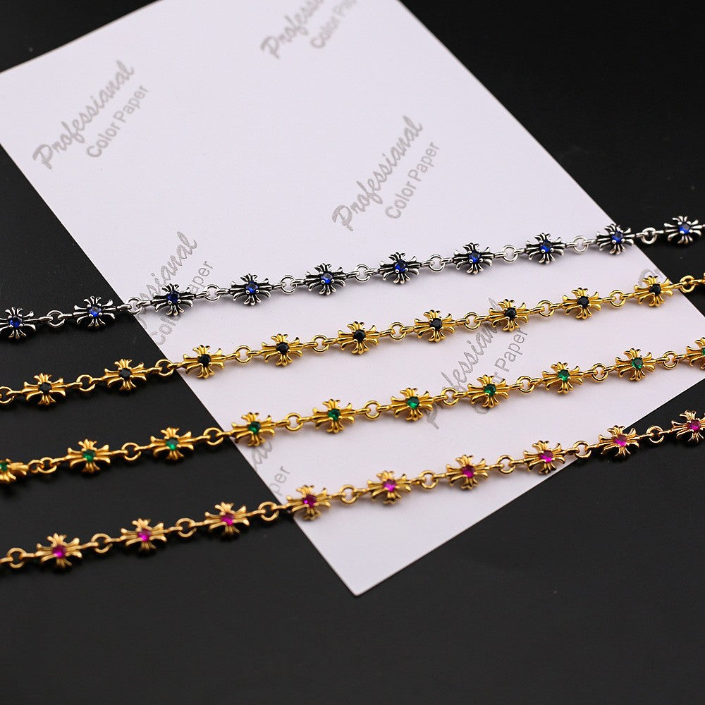 Chrome Hearts cross diamond 24k gold plated bracelet