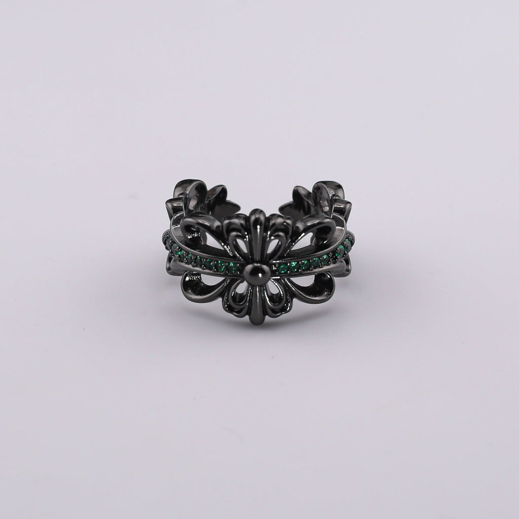 chrome hearts multi-color cross open sterling silver ring