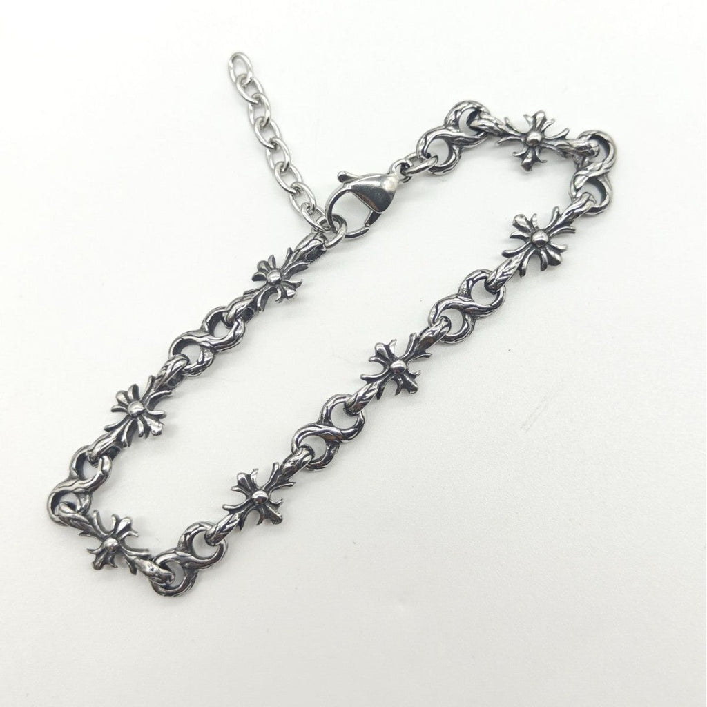 Chrome Hearts 925 Silver Tiny E CH Cross Bracelet