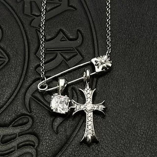 Chrome Hearts retro cube gemstone pin necklace
