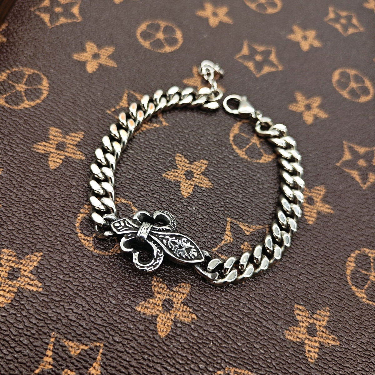 Chrome Hearts Silver Cuban chain curved bracelet