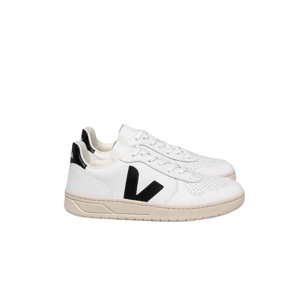 Veja Men's V-10 Leather Sneaker in White Black